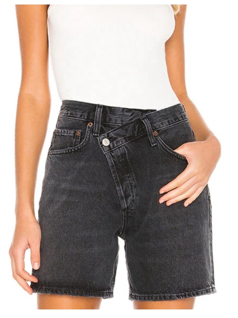 Agolde Criss Cross Upsized Cotton Denim Shorts in Photogram Black Size 28